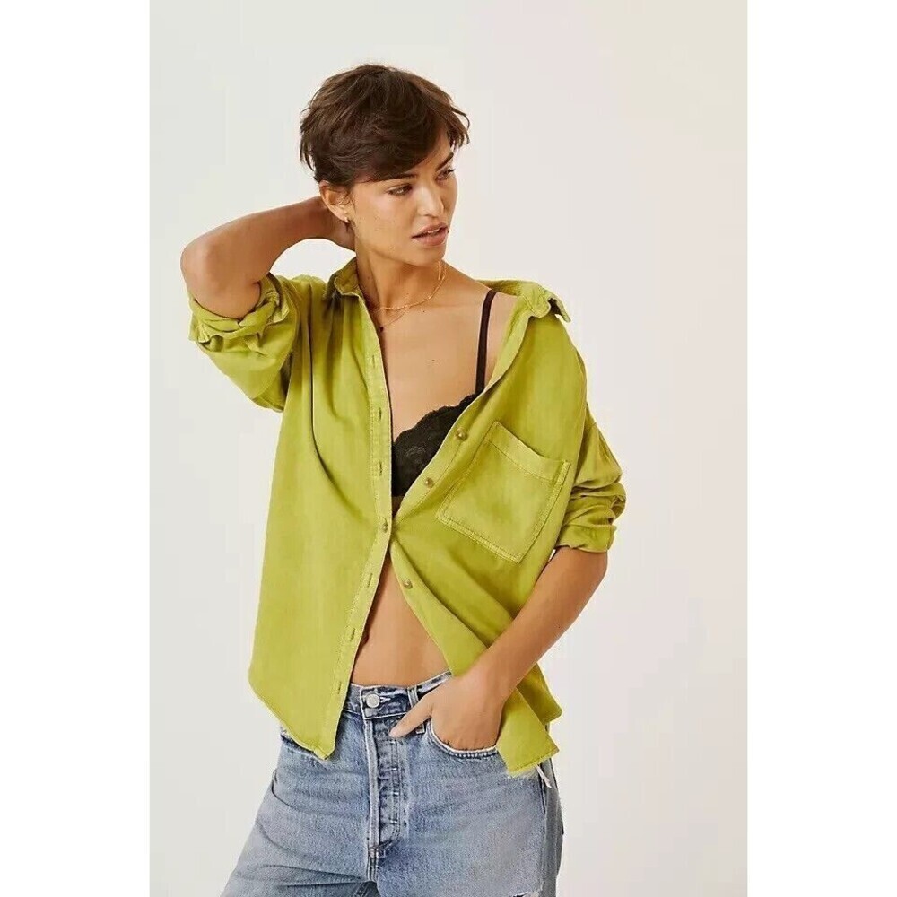 Anthropologie Pilcro The Bo Boyfriend Buttondown Lime Green Casual Oversized S